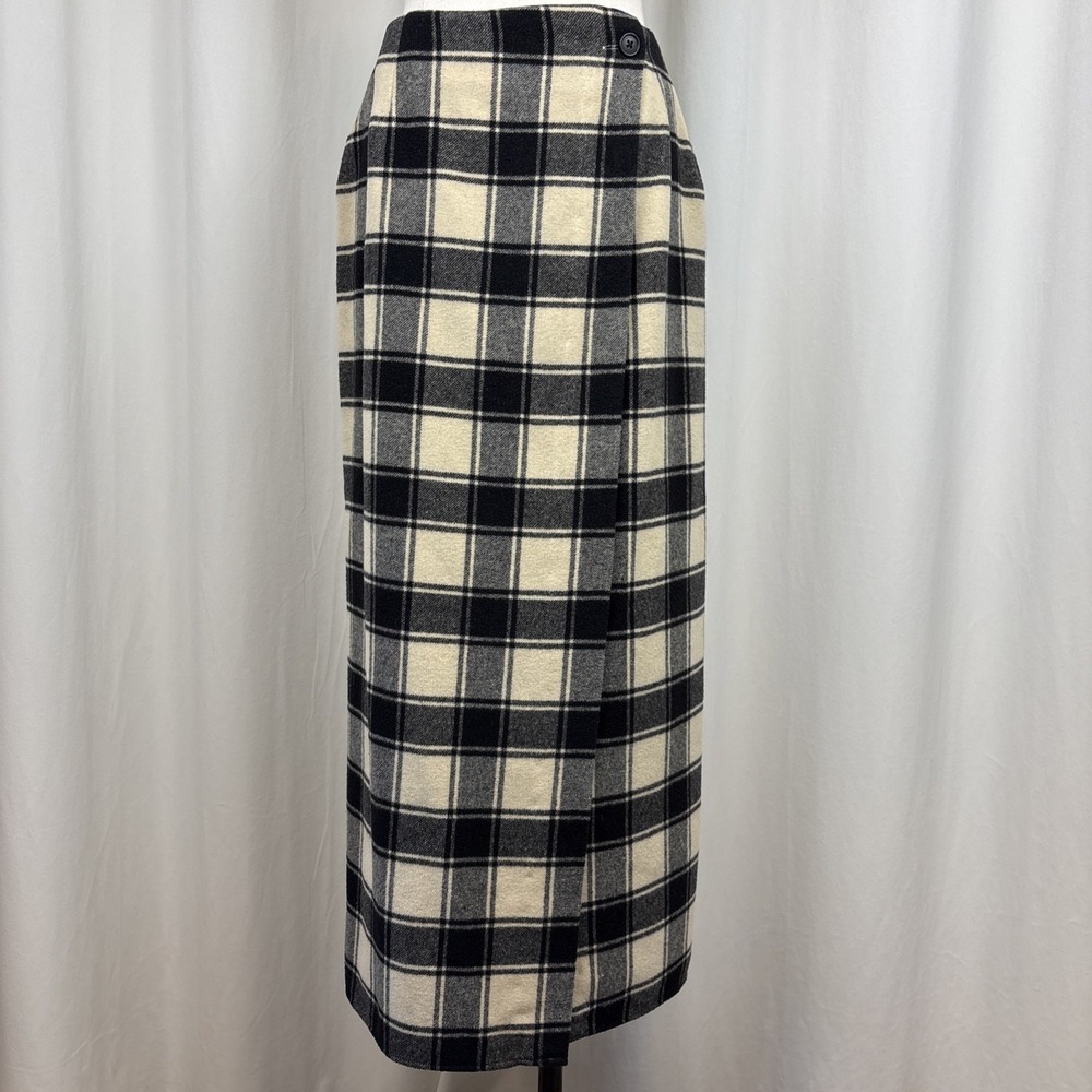 Vintage Wool Blend Tartan Plaid Maxi Wrap Skirt DKNY Sz 10 Heritage Academia